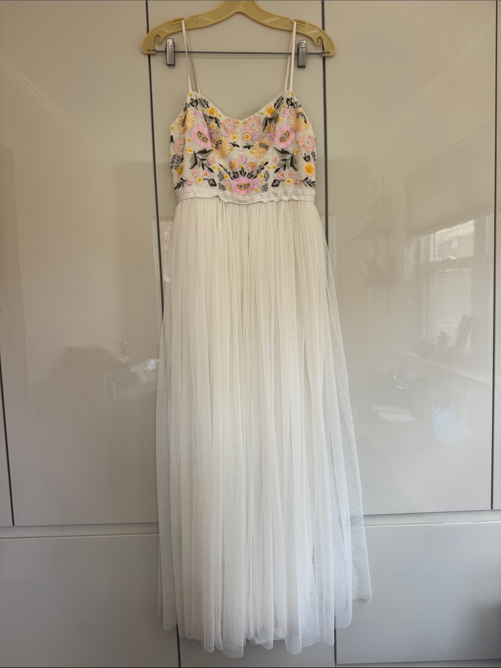 Needle & Thread White Tulle Dress with Pink & Yellow Floral Embroidery